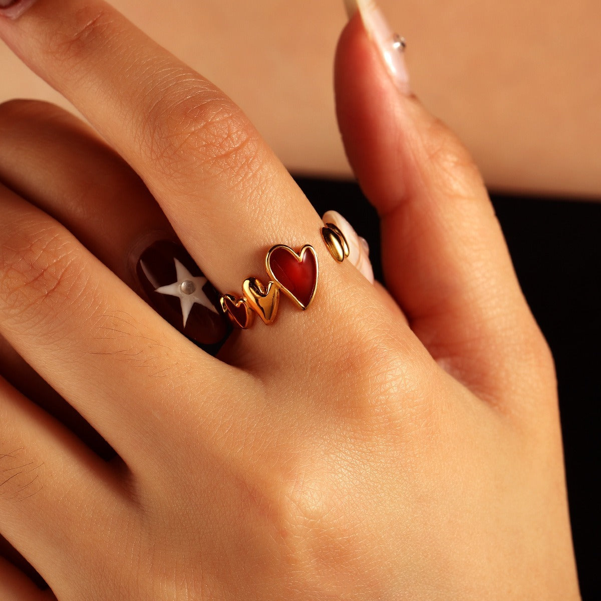 Aurelia Red Heart Open Ring | Waterproof 18k Gold