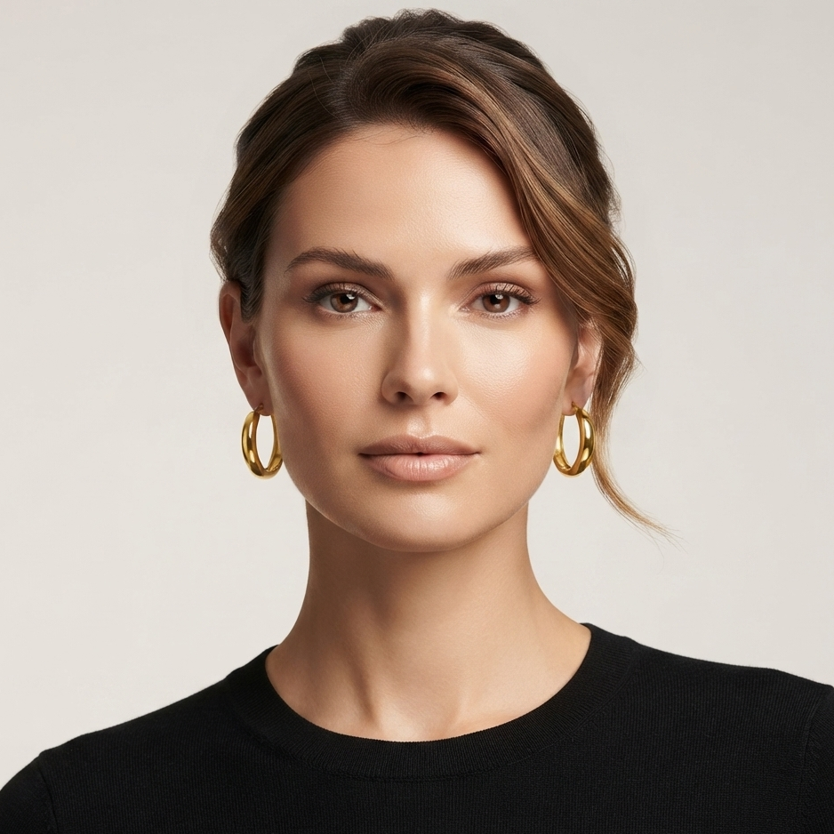Ayla Plain Wide Hoop Earrings | Waterproof 18k Gold