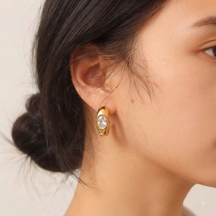 Azure Diamond Hoop Earrings | Waterproof 18k Gold