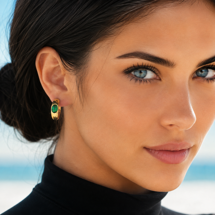Azure Emerald Green Hoop Earrings | Waterproof 18k Gold