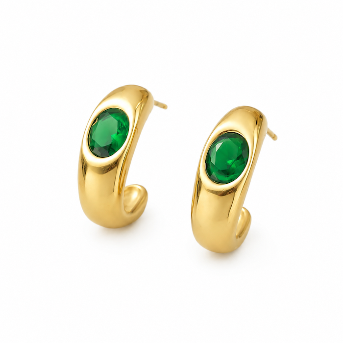 Azure Emerald Green Hoop Earrings | Waterproof 18k Gold