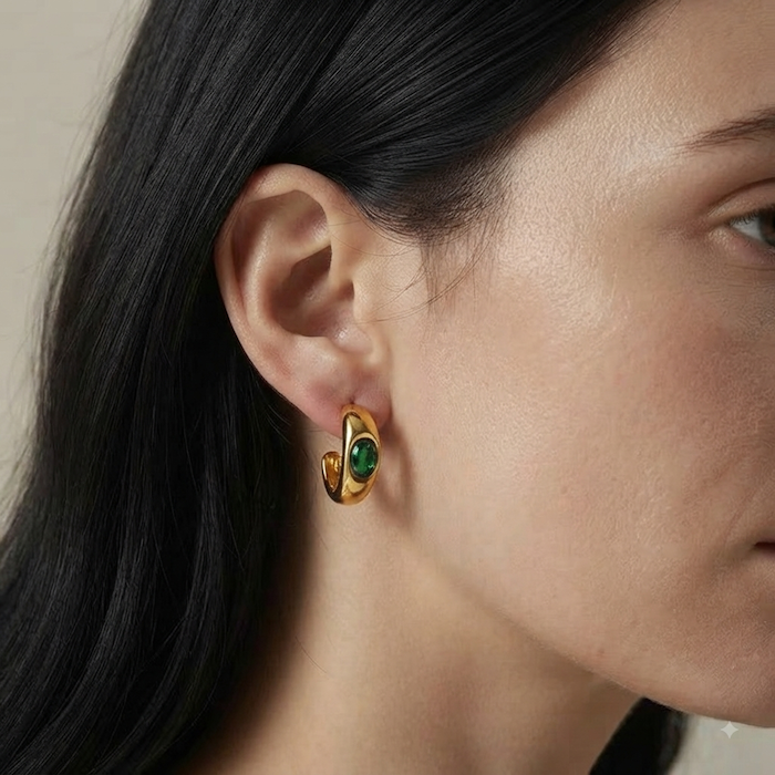 Azure Emerald Green Hoop Earrings | Waterproof 18k Gold