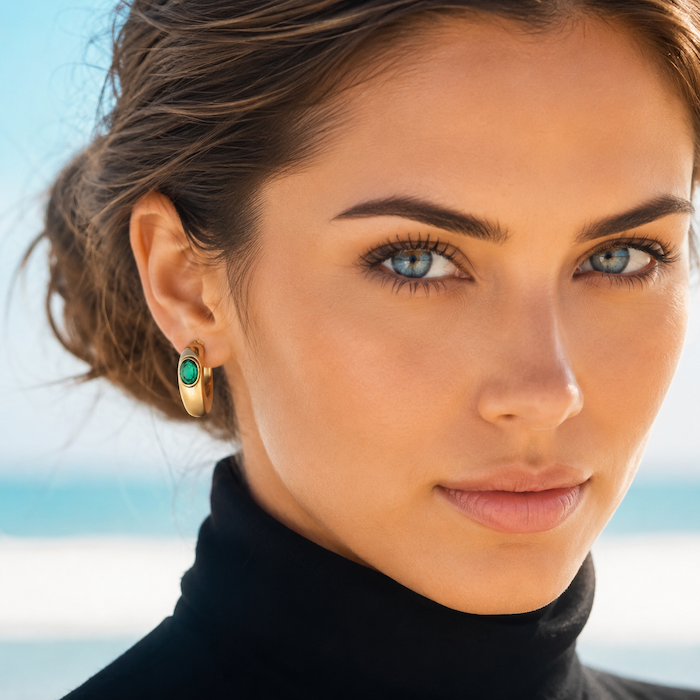 Azure Emerald Green Hoop Earrings | Waterproof 18k Gold
