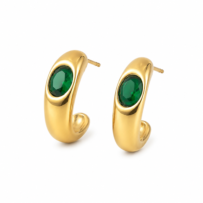 Azure Emerald Green Hoop Earrings | Waterproof 18k Gold