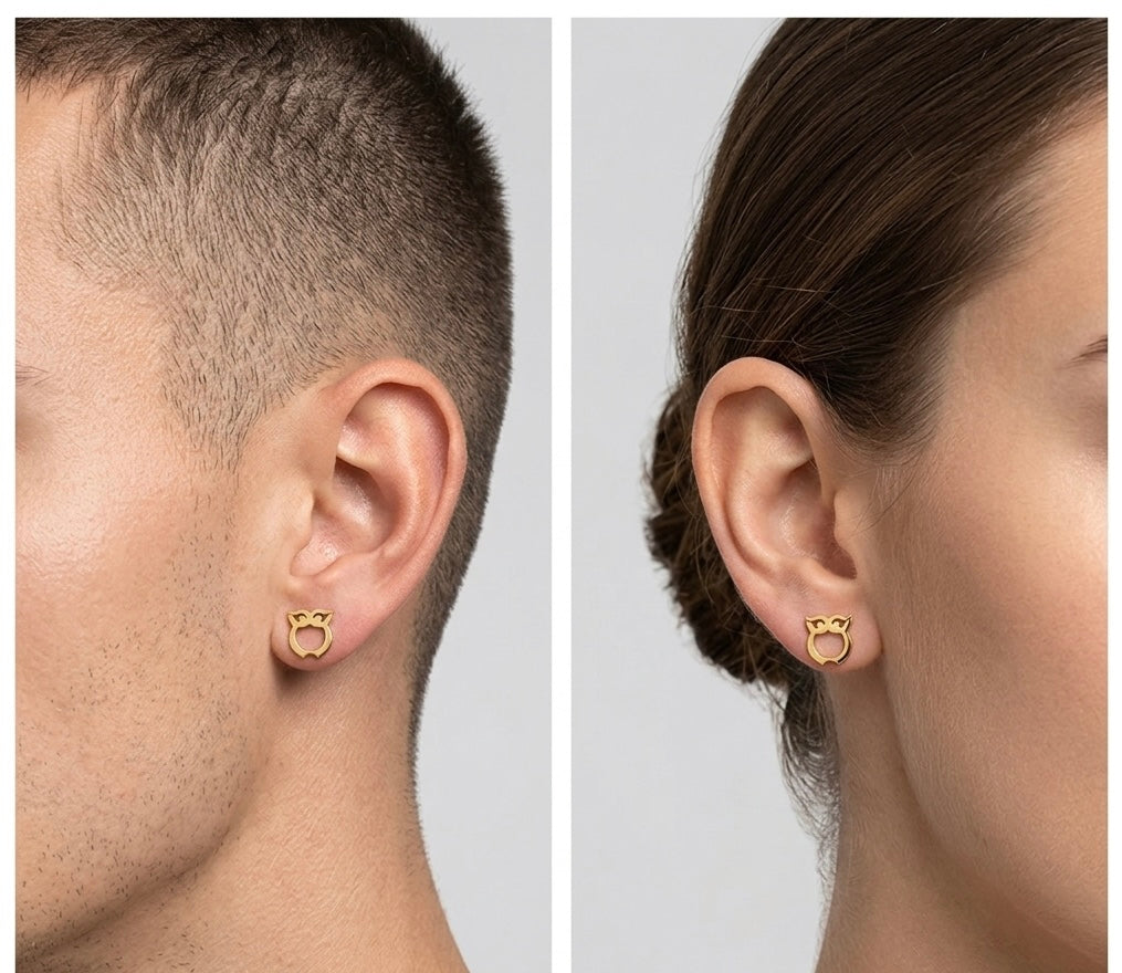 April Lucky Owl Studs | Waterproof 18k Gold & Silver
