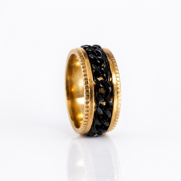 Beega Black Spinning Chain Fidget Ring | Waterproof 18K Gold
