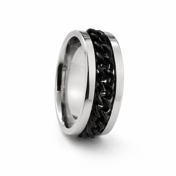 Beega Black Spinning Chain Fidget Ring | Waterproof Silver
