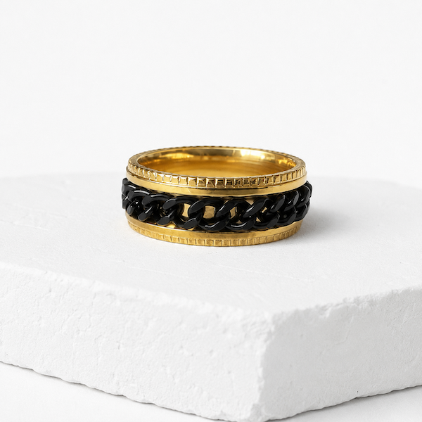 Beega Black Spinning Chain Fidget Ring | Waterproof 18K Gold