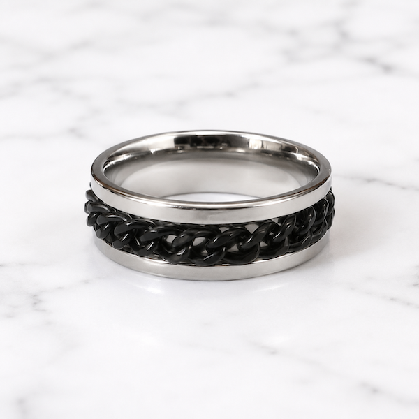 Beega Black Spinning Chain Fidget Ring | Waterproof Silver