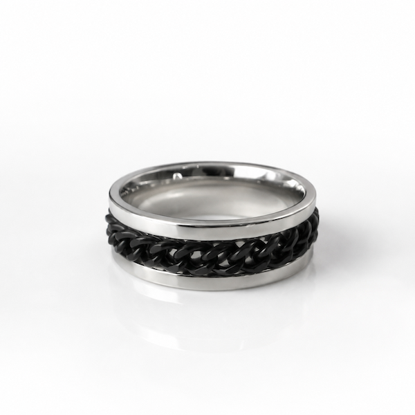 Beega Black Spinning Chain Fidget Ring | Waterproof Silver