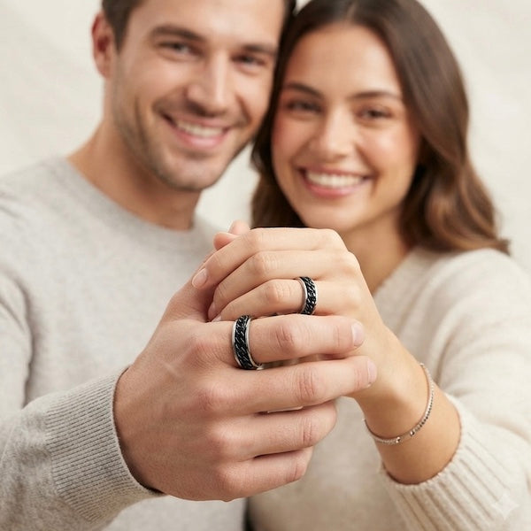 Beega Black Spinning Chain Fidget Ring | Waterproof Silver