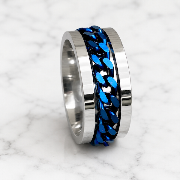 Beega Blue Spinning Chain Fidget Ring | Waterproof Silver