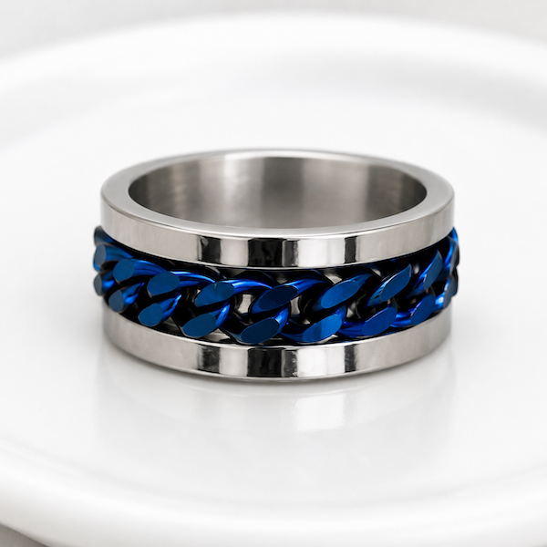 Beega Blue Spinning Chain Fidget Ring | Waterproof Silver