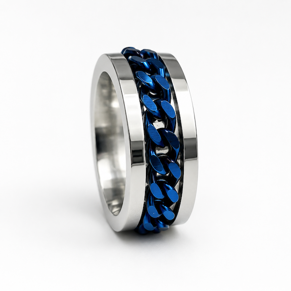 Beega Blue Spinning Chain Fidget Ring | Waterproof Silver