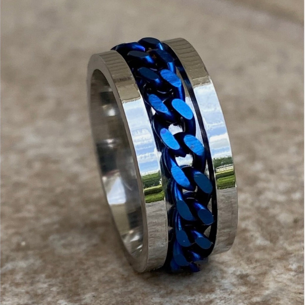 Beega Blue Spinning Chain Fidget Ring | Waterproof Silver