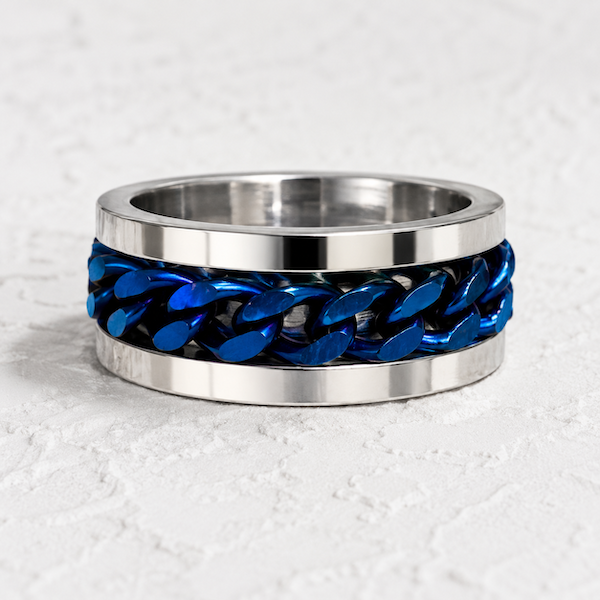 Beega Blue Spinning Chain Fidget Ring | Waterproof Silver