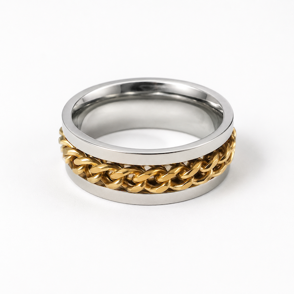 Beega Gold Spinning Chain Fidget Ring | Waterproof Silver