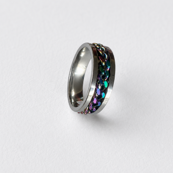 Beega Oil Slick Spinning Chain Fidget Ring | Waterproof Silver