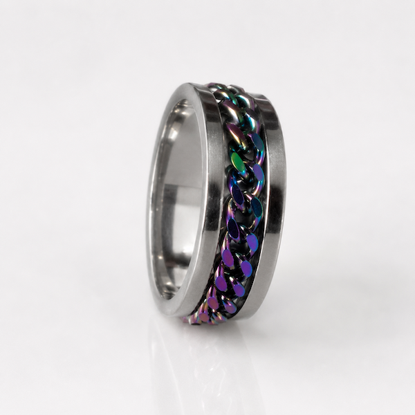 Beega Oil Slick Spinning Chain Fidget Ring | Waterproof Silver