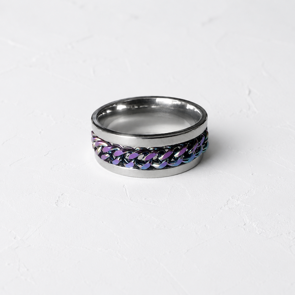 Beega Oil Slick Spinning Chain Fidget Ring | Waterproof Silver