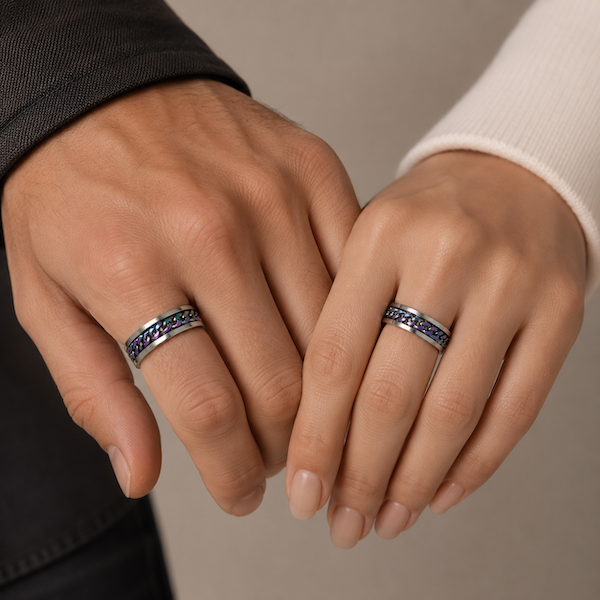 Beega Oil Slick Spinning Chain Fidget Ring | Waterproof Silver