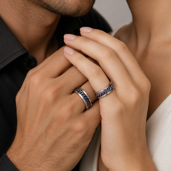 Beega Oil Slick Spinning Chain Fidget Ring | Waterproof Silver