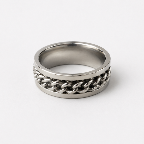 Beega Spinning Cuban Chain Fidget Ring | Waterproof Silver