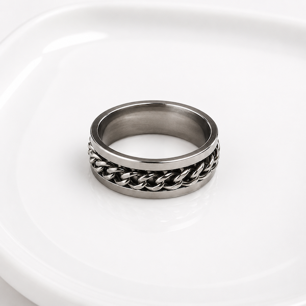 Beega Spinning Cuban Chain Fidget Ring | Waterproof Silver