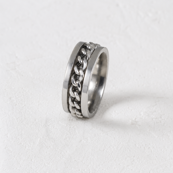 Beega Spinning Cuban Chain Fidget Ring | Waterproof Silver
