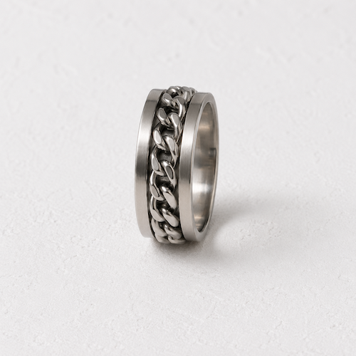 Beega Spinning Cuban Chain Fidget Ring | Waterproof Silver