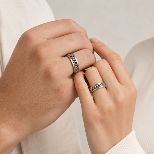 Beega Spinning Cuban Chain Fidget Ring | Waterproof Silver