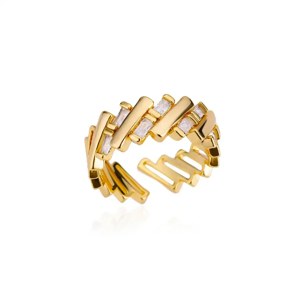 Beila Baguette-cut Crystal Open Ring | Waterproof 18k Gold