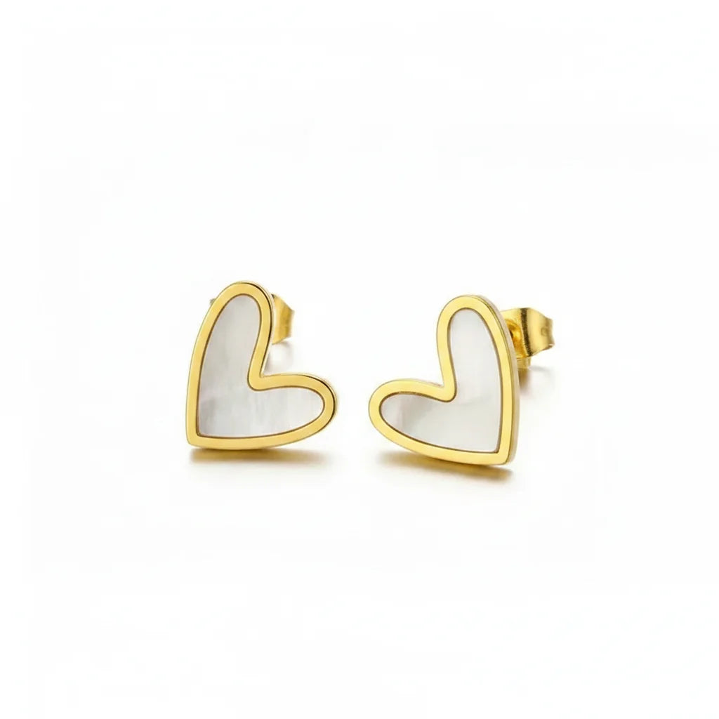 Belami Mother of Pearl Heart Stud Earrings | Waterproof 18k Gold
