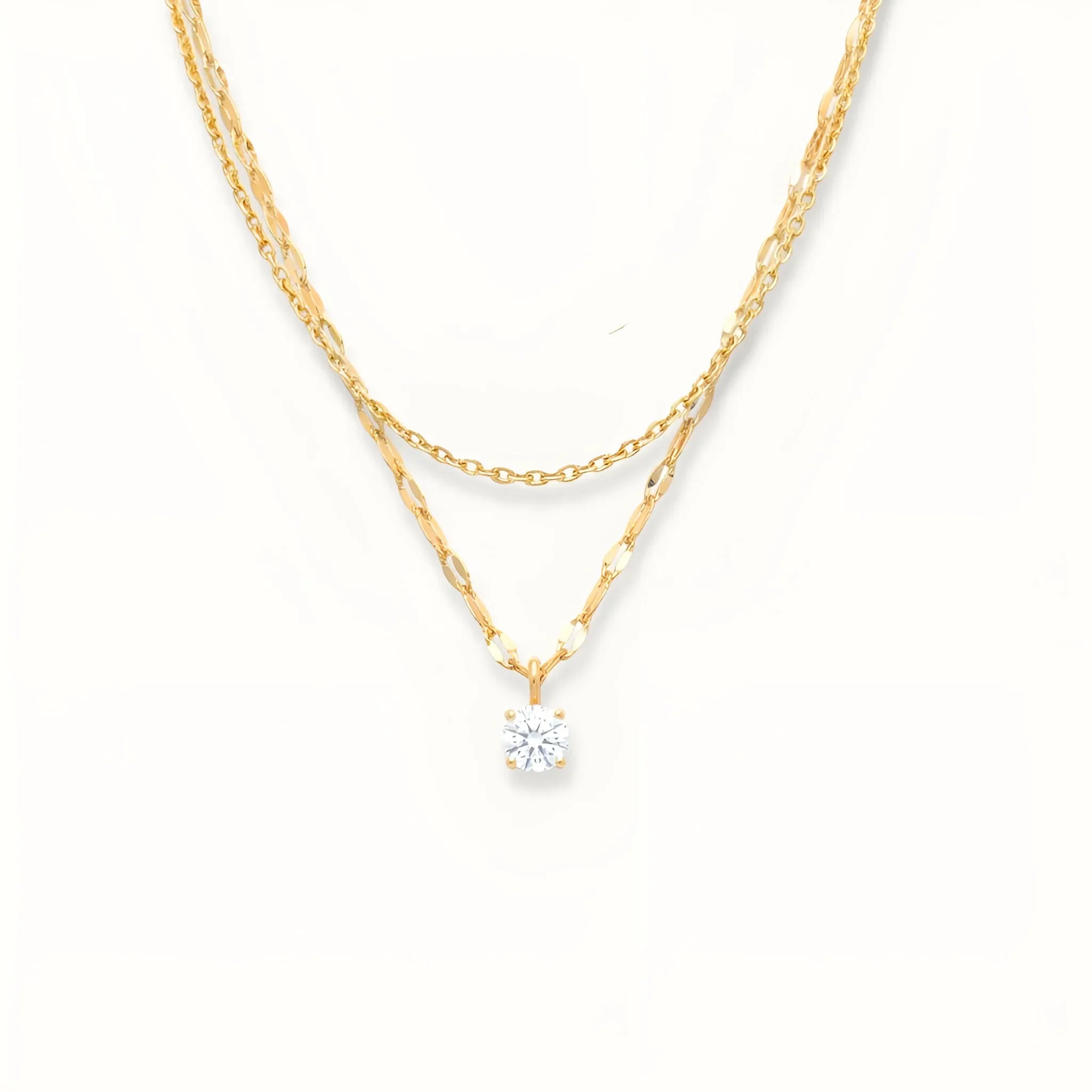 Beryl Solitaire Crystal Double Layer Necklace | Waterproof 18k Gold