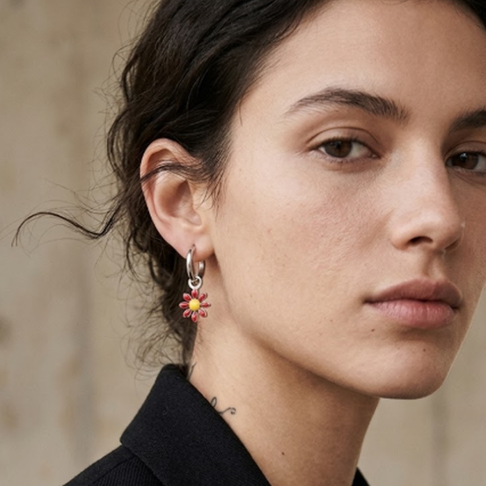 Blush Flower Huggie Hoops | Waterproof Waterproof 18k Gold & Silver