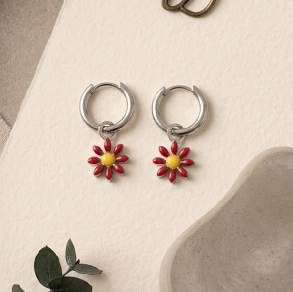 Blush Flower Huggie Hoops | Waterproof Waterproof 18k Gold & Silver