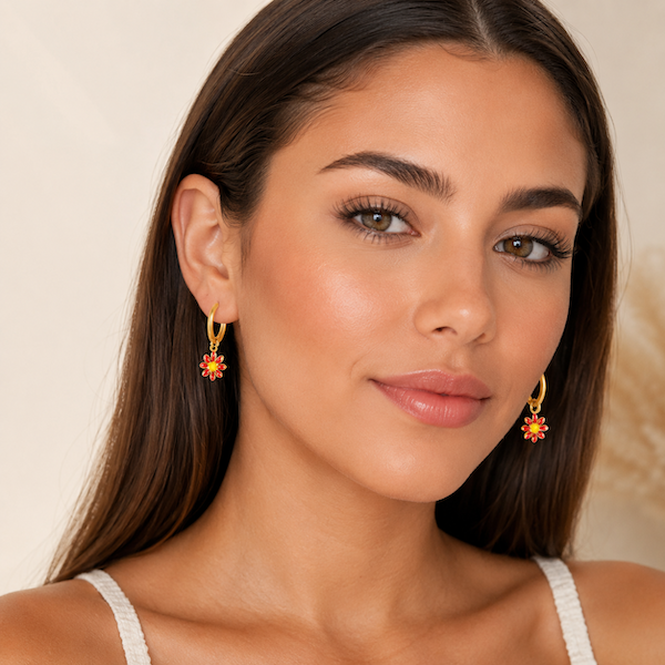Blush Flower Huggie Hoops | Waterproof Waterproof 18k Gold & Silver