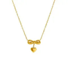 Blythe Bow & Heart Necklace | Waterproof 18k Gold