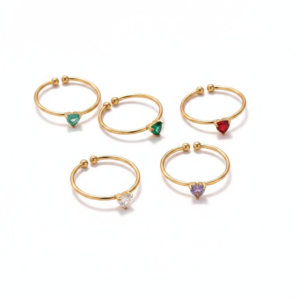 Bria Crystal Heart Open Ring – 5 Colors | Waterproof 18k Gold