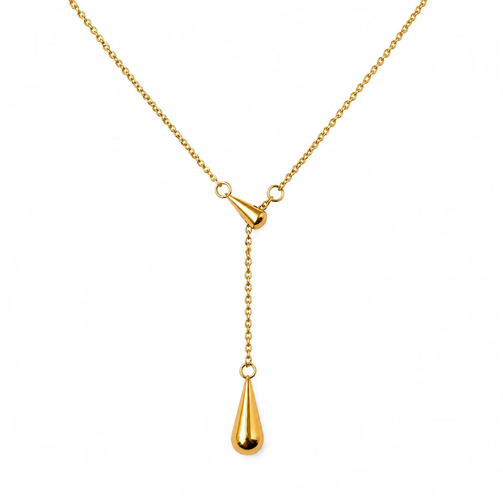 Bria Lariat Teardrop Necklace | Waterproof 18k Gold