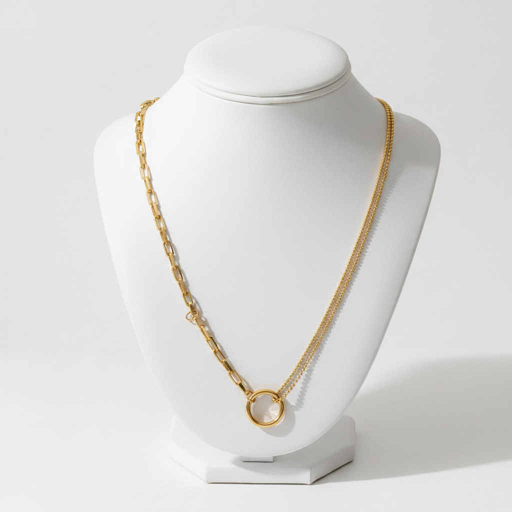 Briana Double Chain Circle Necklace | Waterproof 18k Gold