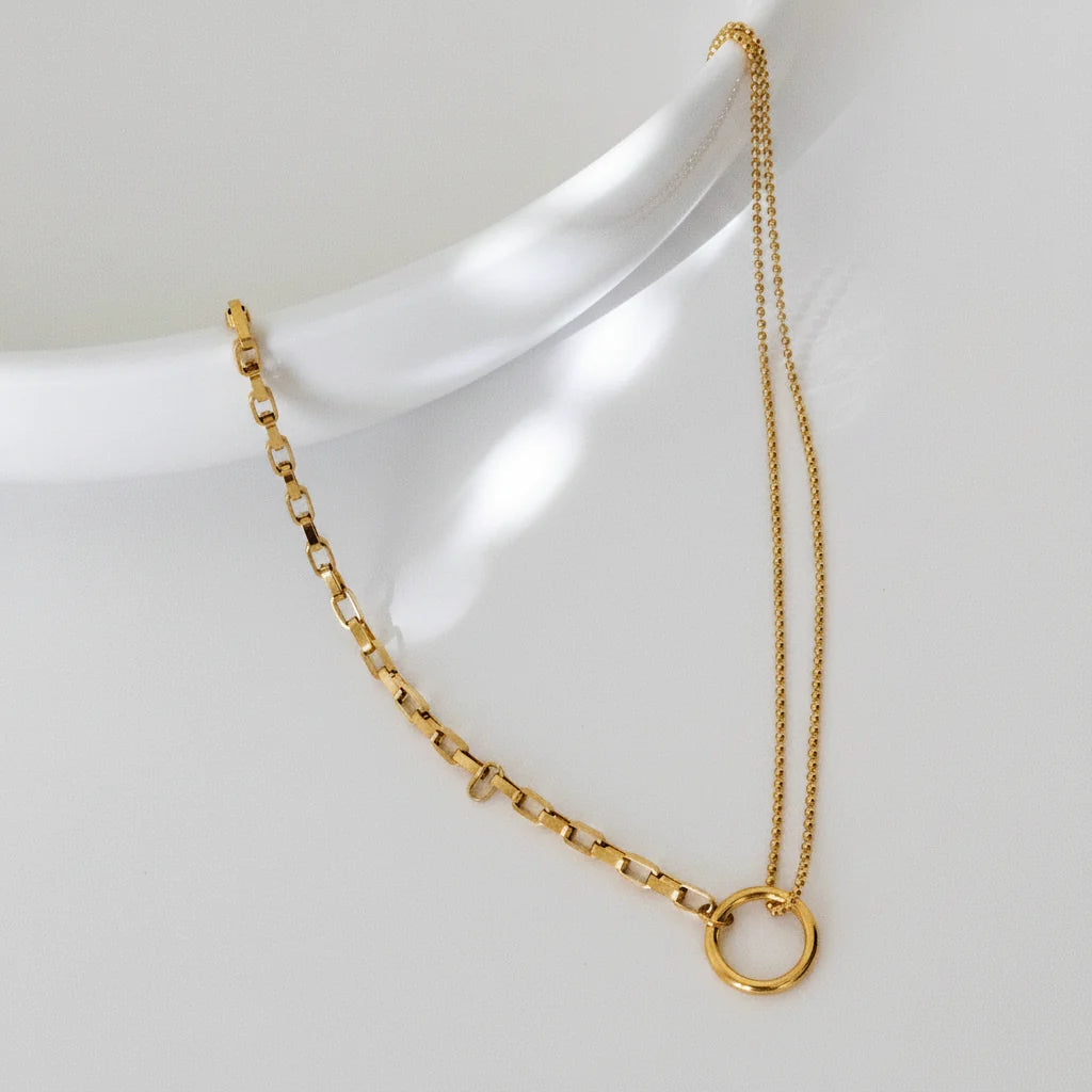 Briana Double Chain Circle Necklace | Waterproof 18k Gold