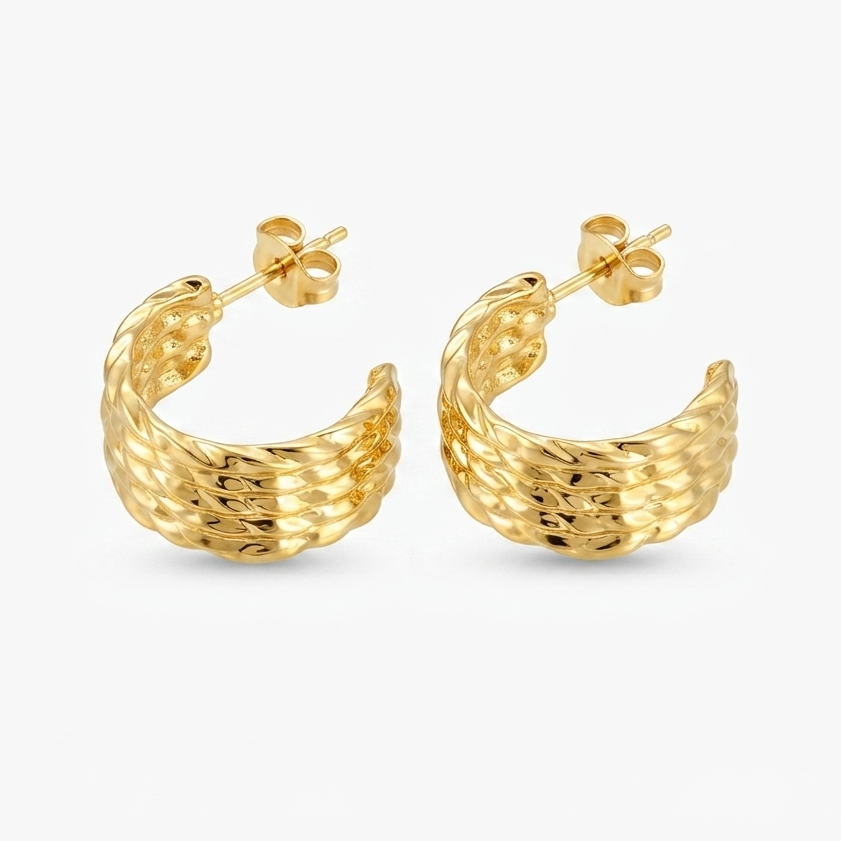 Brielle Textured Hoop Earrings | Waterproof 18k Gold