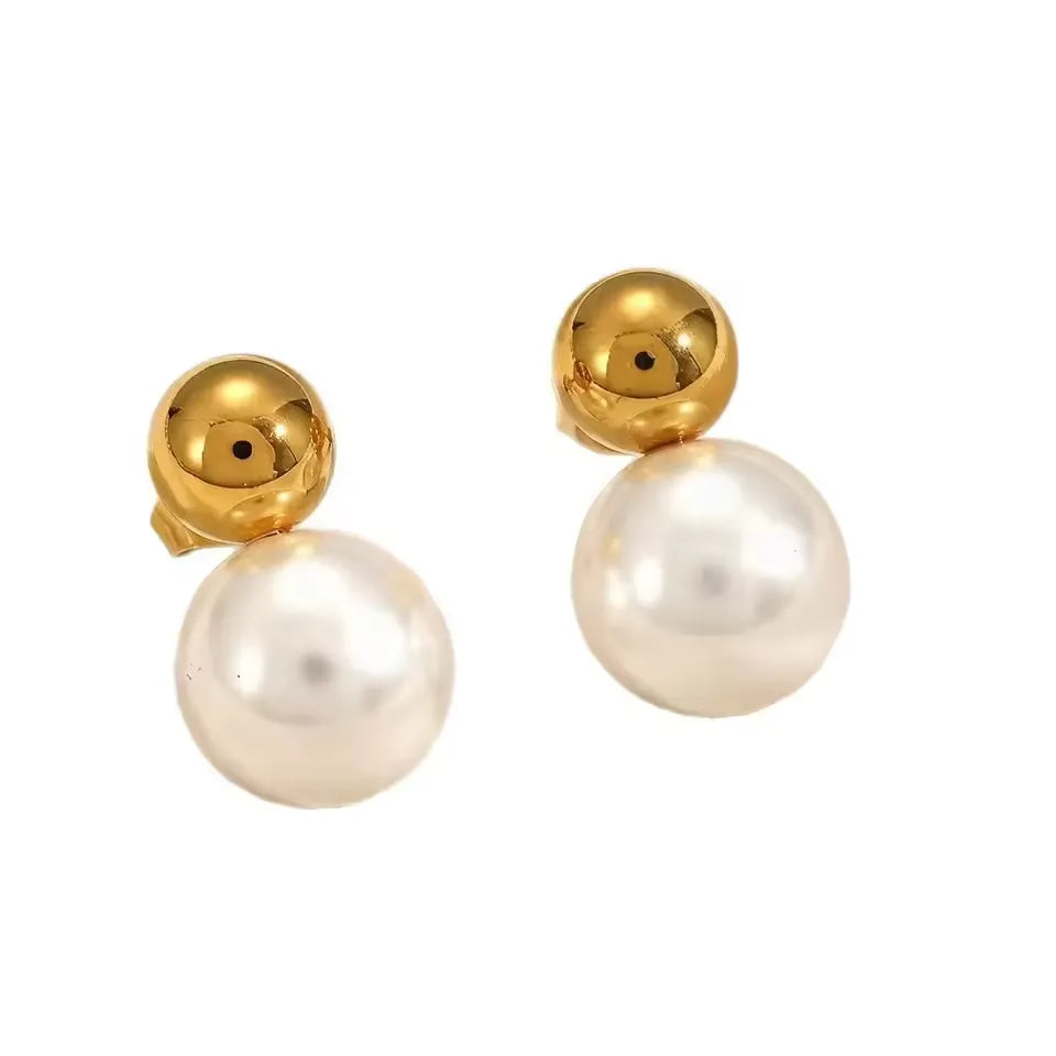 Brielle Ball Pearl Stud Earrings | Waterproof 18k Gold