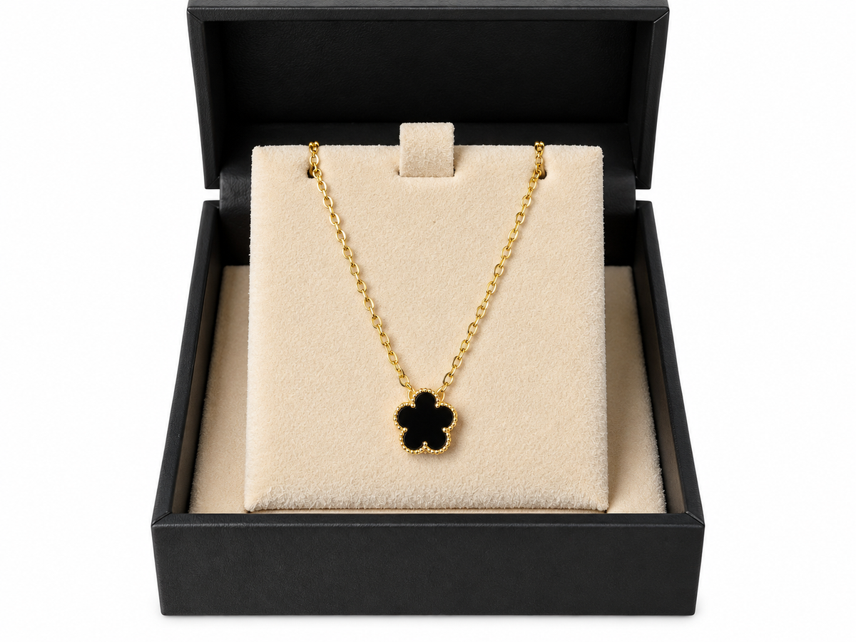 Bronte Five-Leaf Black Clover Necklace | Waterproof 18k Gold