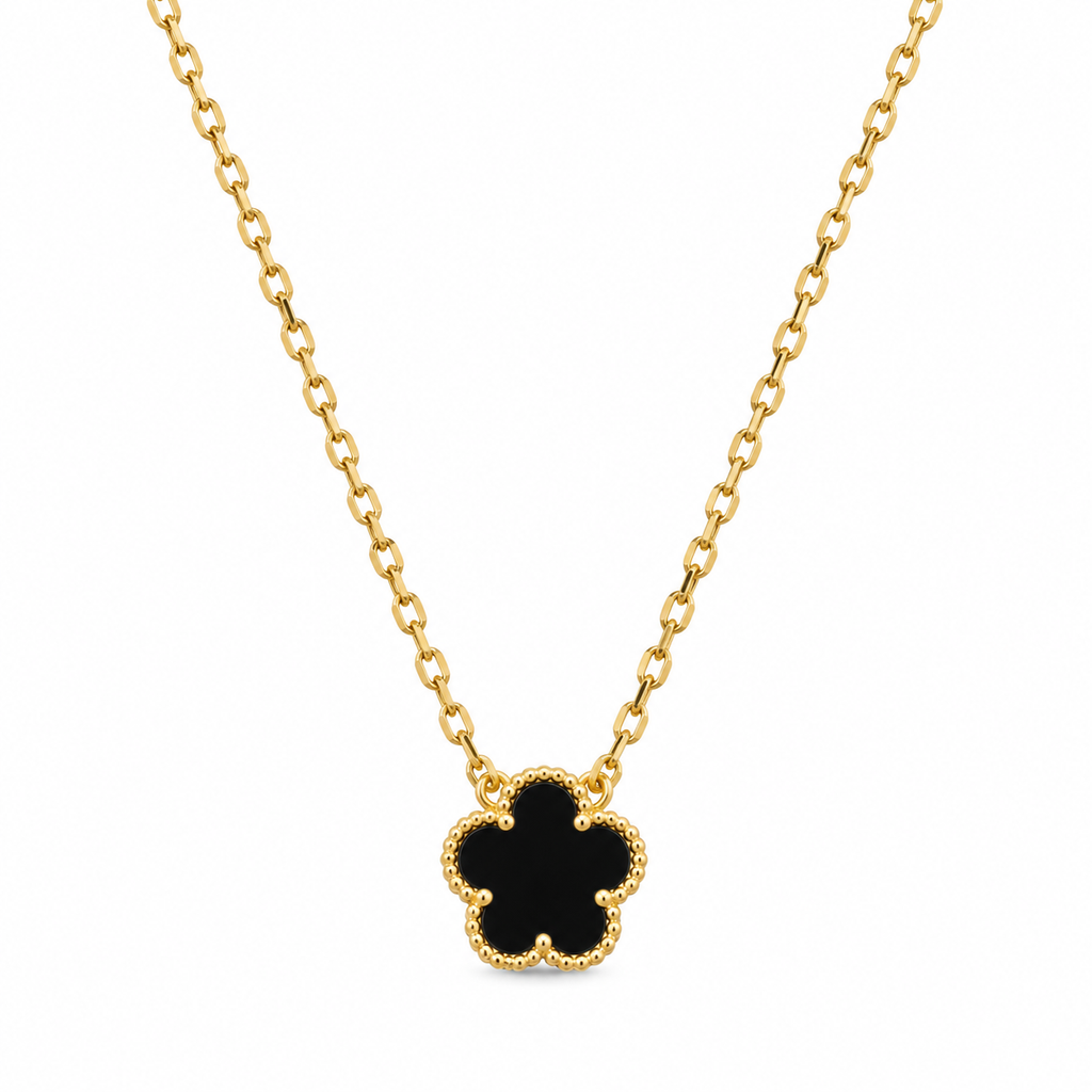 Bronte Five-Leaf Black Clover Necklace | Waterproof 18k Gold