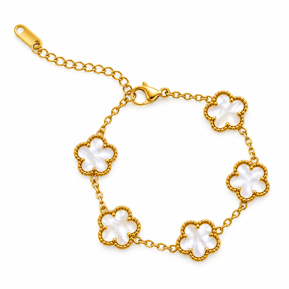 Bronte Five-Leaf White Clover Bracelet | Waterproof 18k Gold