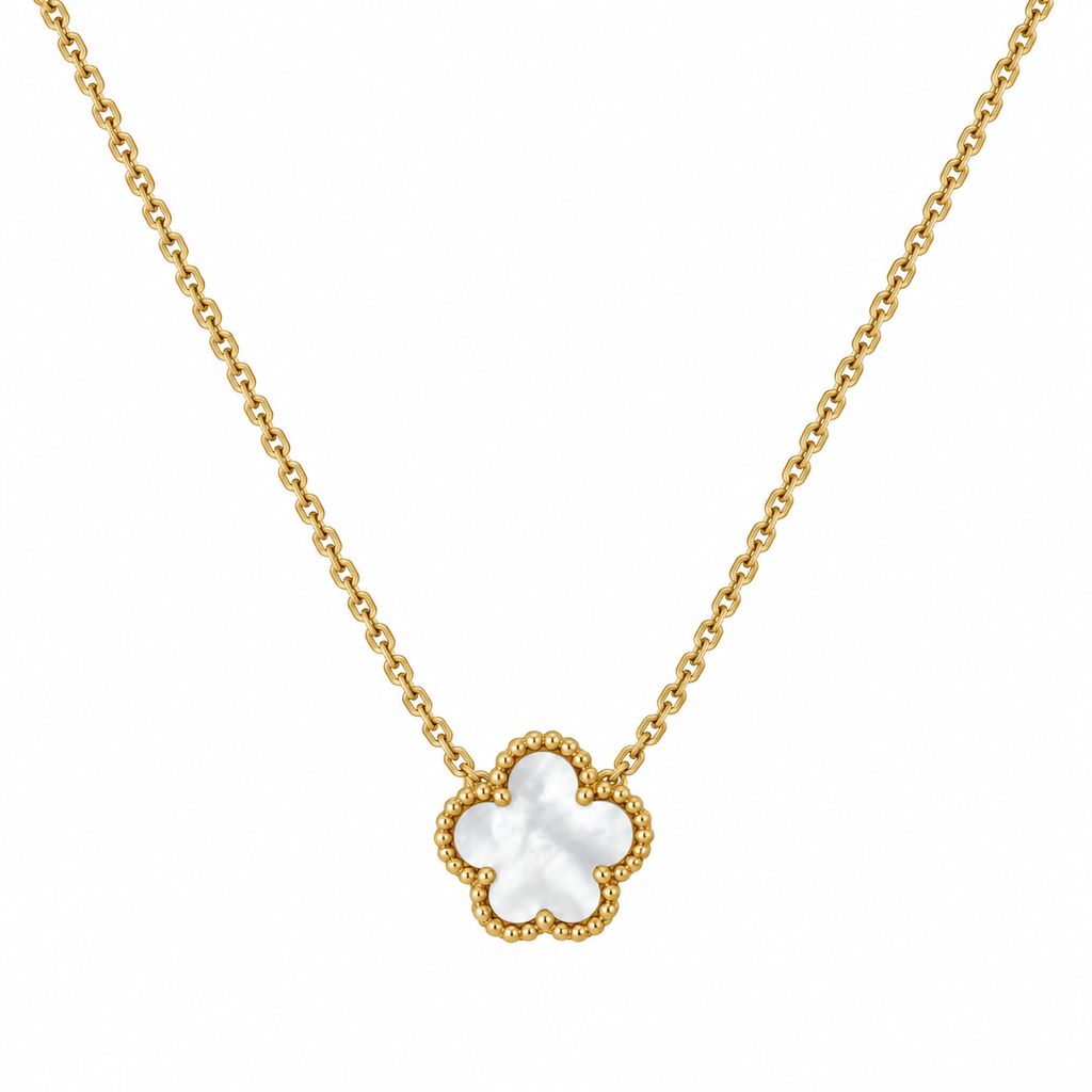 Bronte Five-Leaf White Clover Necklace | Waterproof 18k Gold