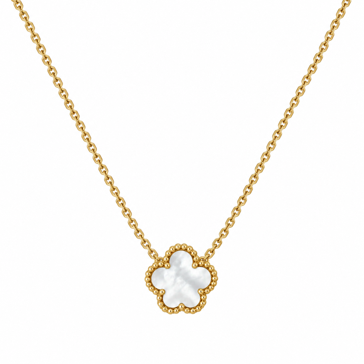 Bronte Five-Leaf White Clover Necklace | Waterproof 18k Gold