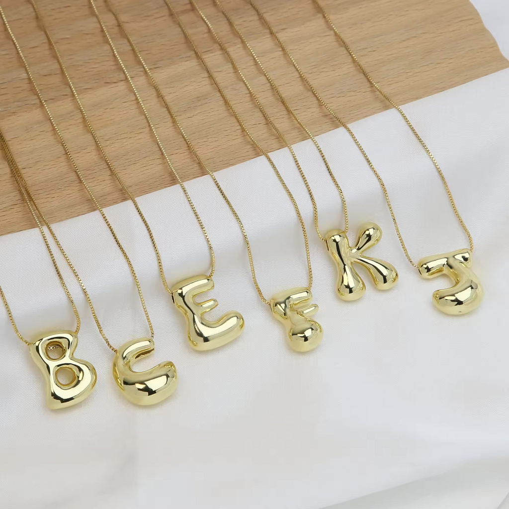 18K Gold Plated 3D Bubble Initial Necklace- Personalised Elegance